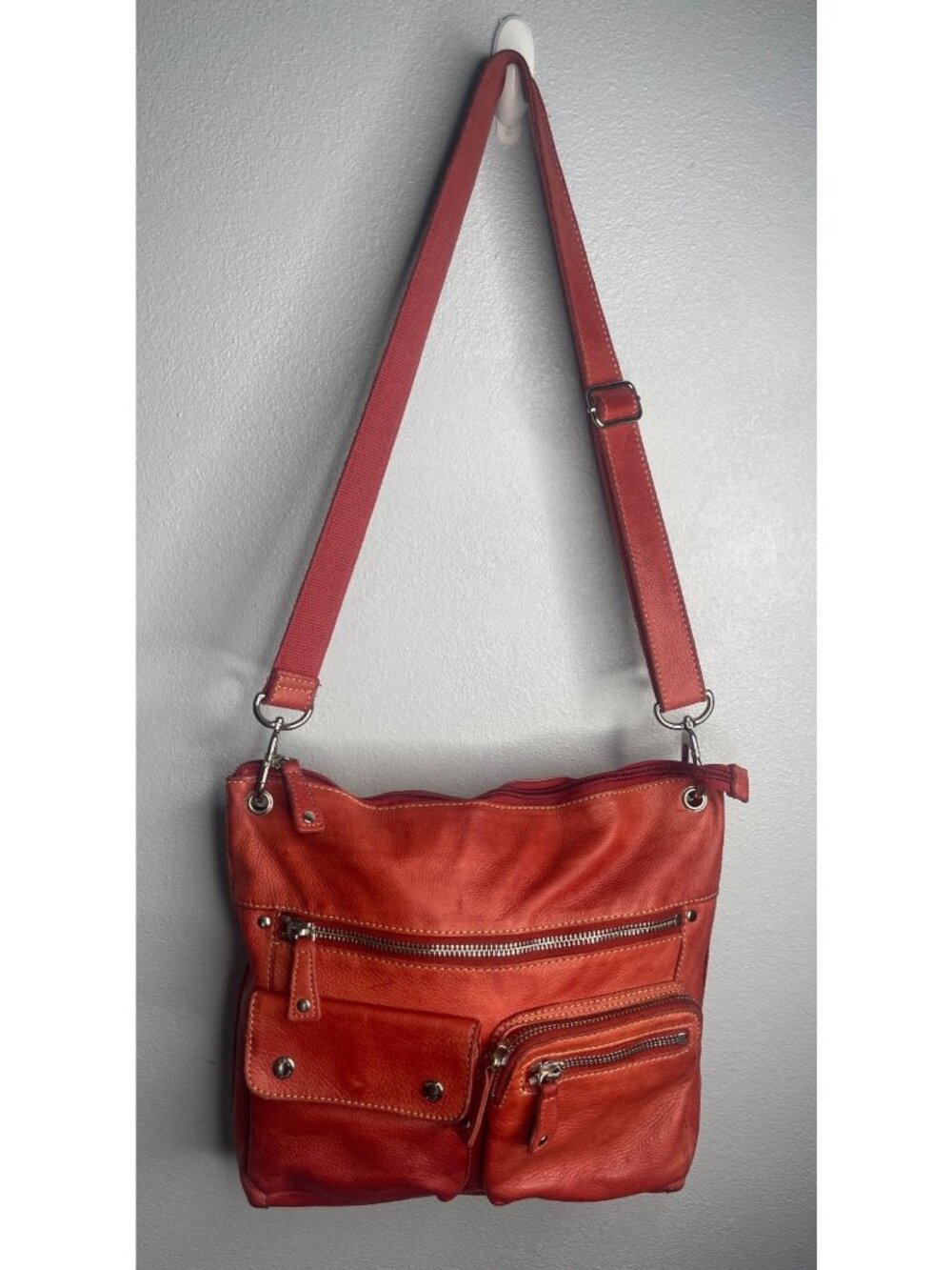 Vintage Fossil Sutter Soft Pebbled Leather Crossbody Red Everyday Purse Bag